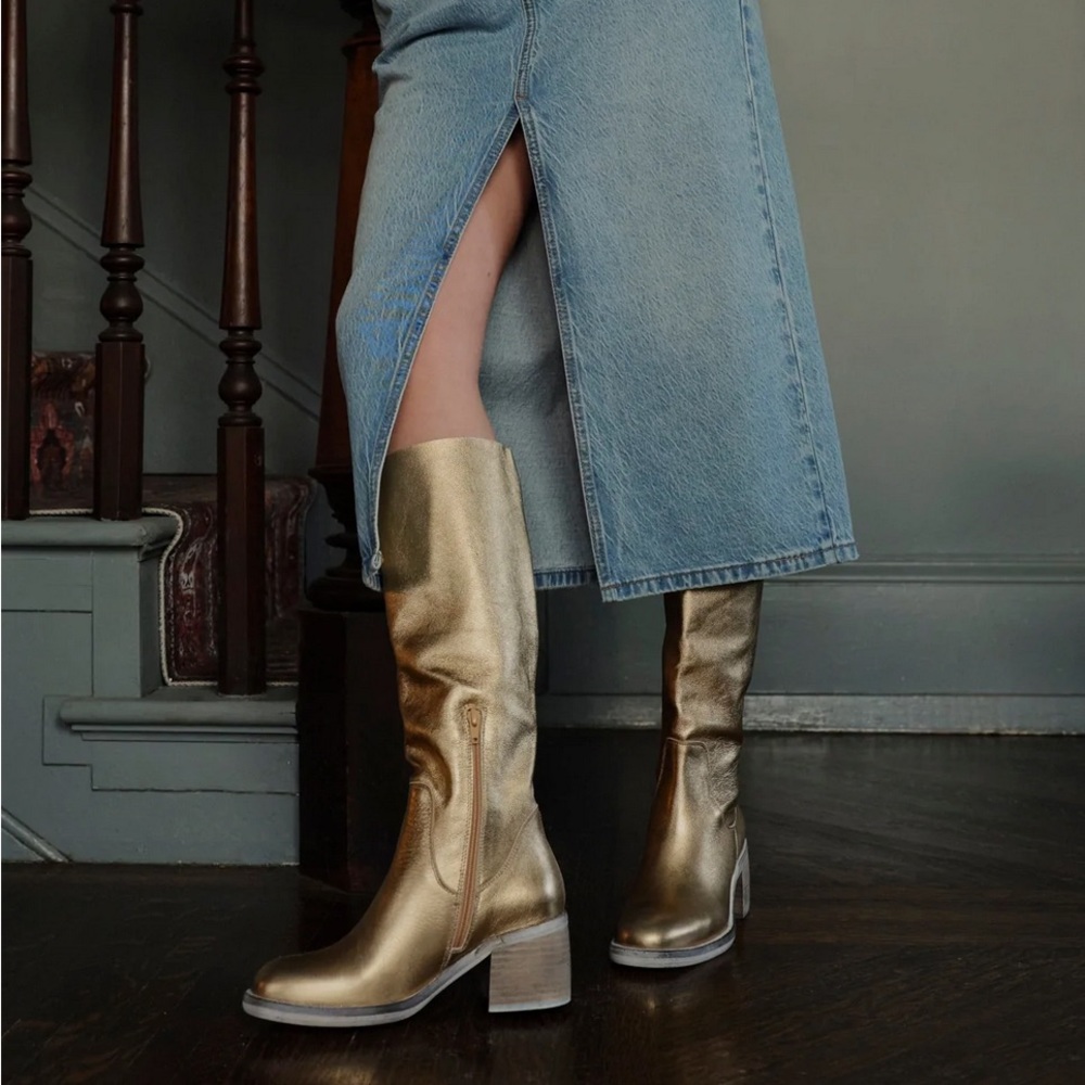 FREE PEOPLE Leather Metallic Boots